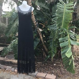 beaded column dress with asymmetric Sheer Hem